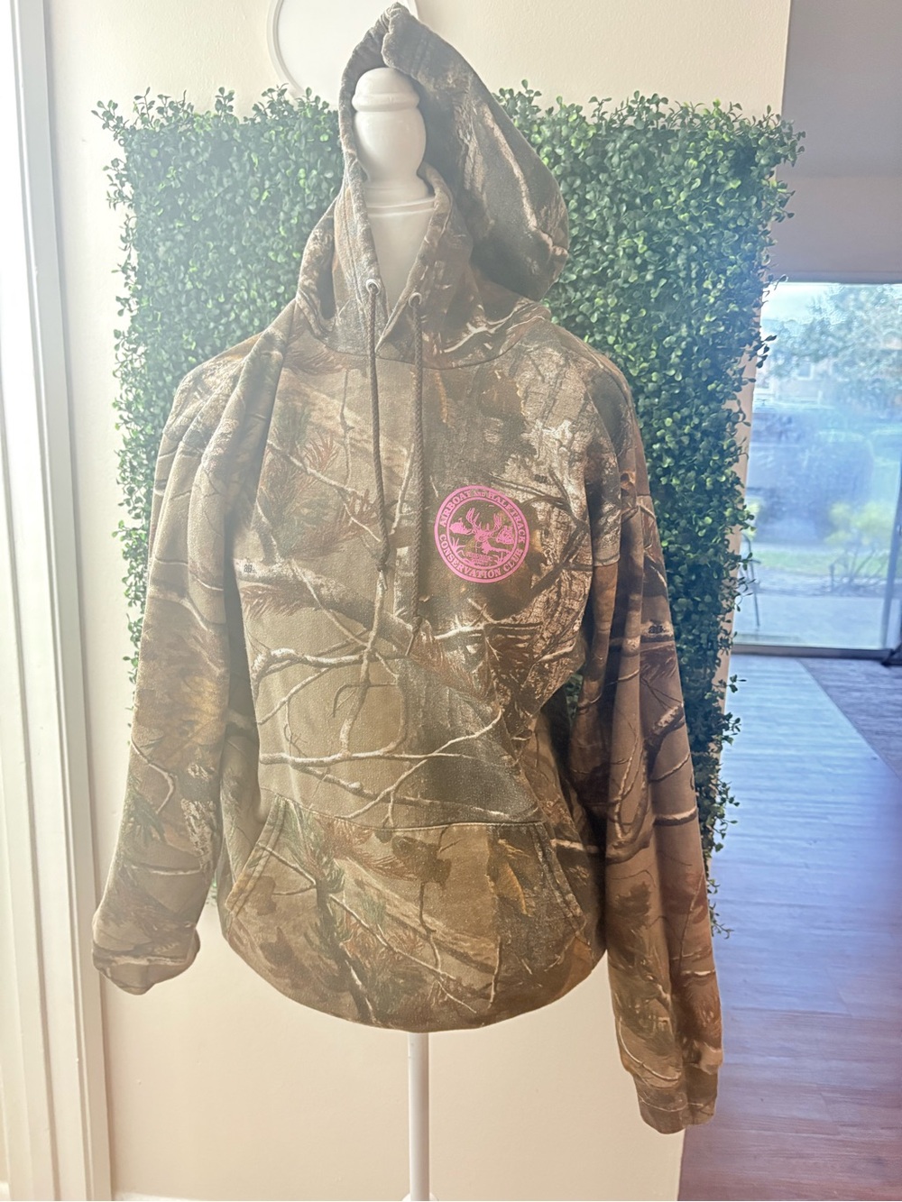 Women's Camo Pullover Hoodie with Pink Logo